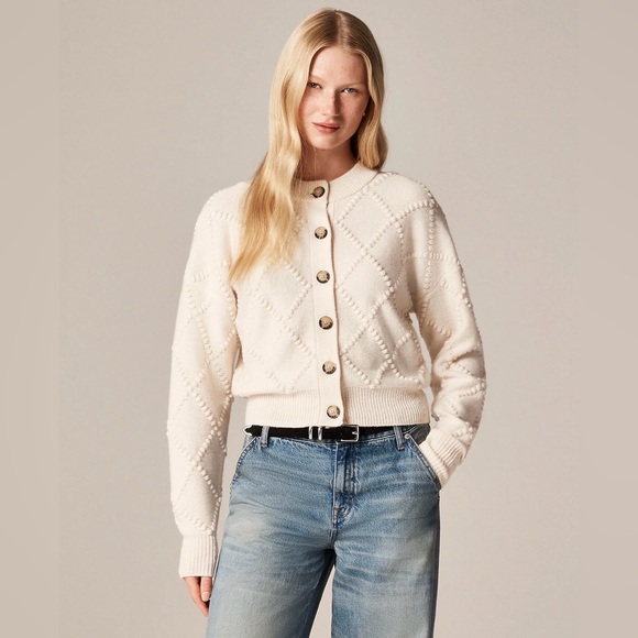 NWT! J. CREW Women’s Popcorn-stitch Cardigan in Vintage Wool, Ivory, Size Small - Picture 2 of 14